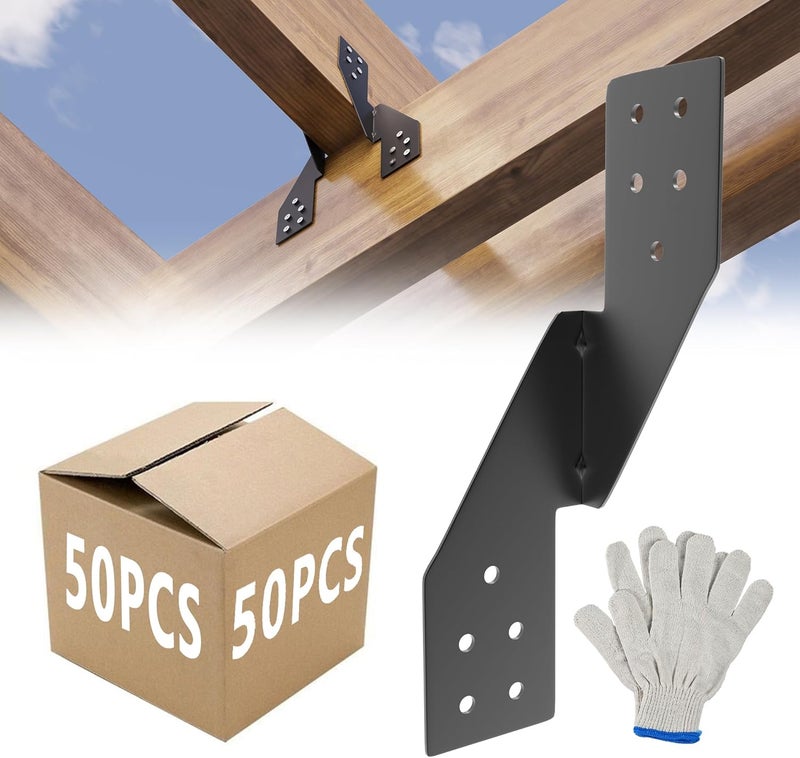 Oscorna (50pcs) 16-Gauge Thick Hurricane Straps, Black Powder-Coated Rafter Ties, Heavy Duty Right Rafter Brackets, Strong Hurricane Clips, Tie Brackets for House, Roof Trusses, Shed, Building (Right) - Image 1